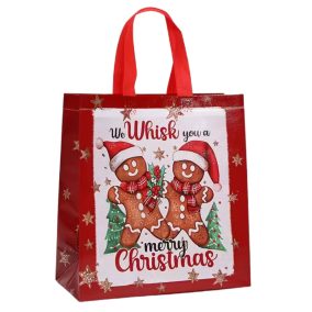 Nagy Piros-Fehér Karácsonyi Dísztasak (Mézeskalácsos)