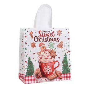   Nagy Piros-Fehér Karácsonyi Dísztasak (Forrócsokis Mézeskalácsos)