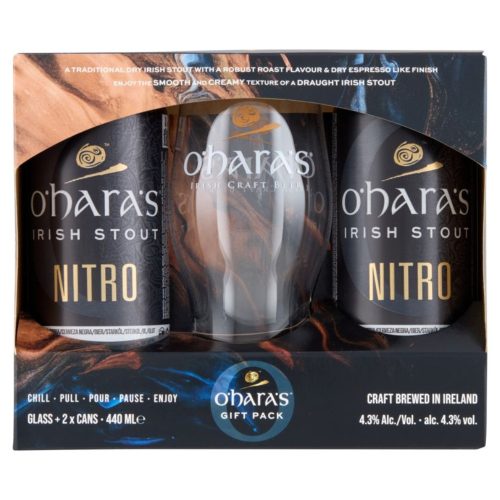 O'Hara's Nitro Irish Stout ír barna sör + 1 pohár díszdobozban 4,3% 2 x 0,44l