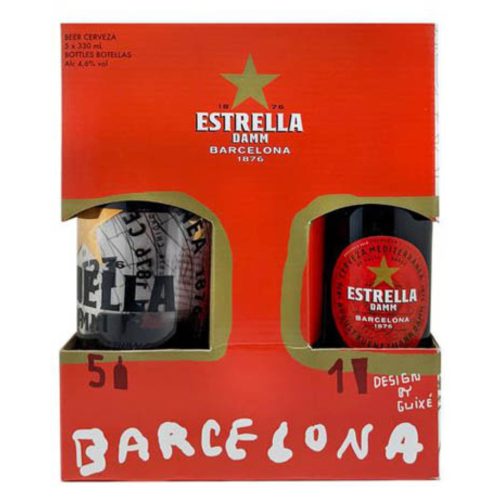 Estrella Damm Pack (Díszdoboz 5 X 0,33l üveg Damm +1 Pohár)