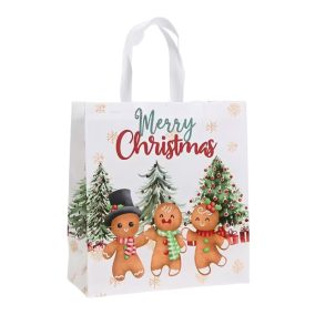 Nagy Fehér Karácsonyi Dísztasak (Mézeskalácsos)